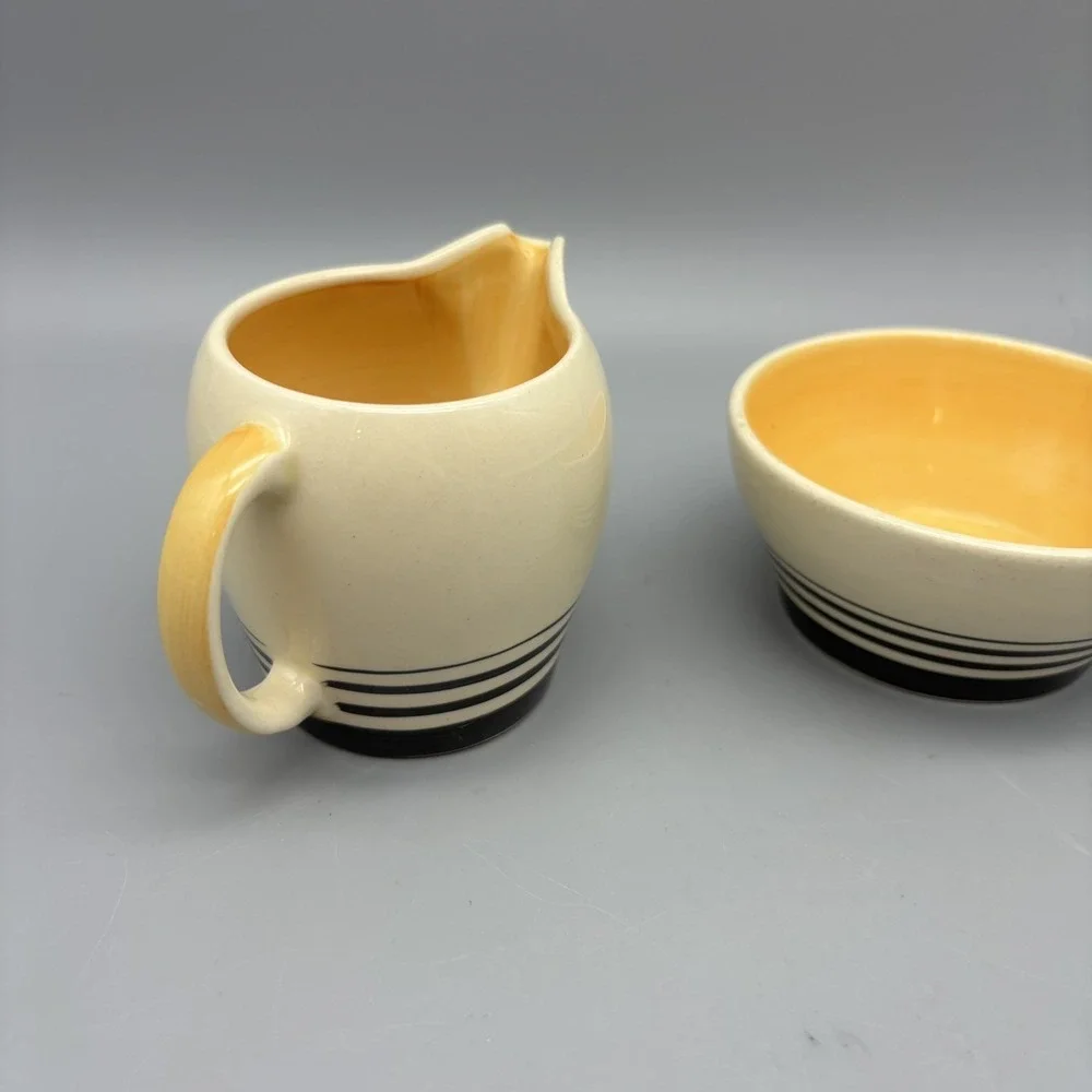 Susie Cooper Kestrel Yellow Tango Creamer And Open Sugar 1930's Vintage Art Deco